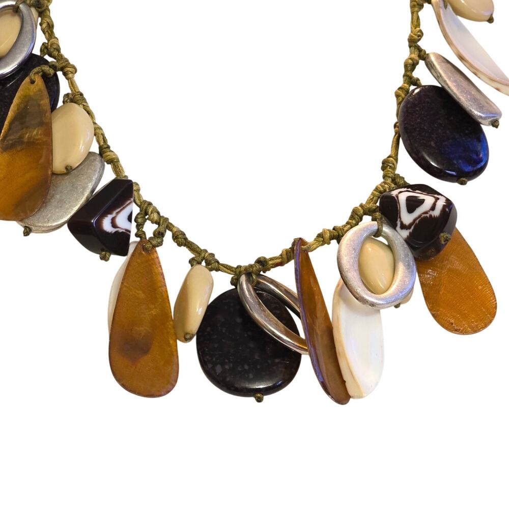 Chicos Necklace Chico's Brown Cream Beads Knotted Leather Cord 18" SKU 2970
